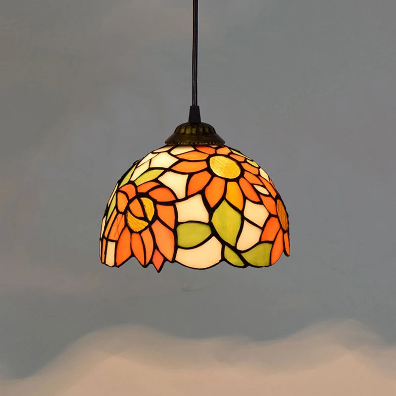 Suspension style Tiffany Soleil d'automne allumée, photo produit