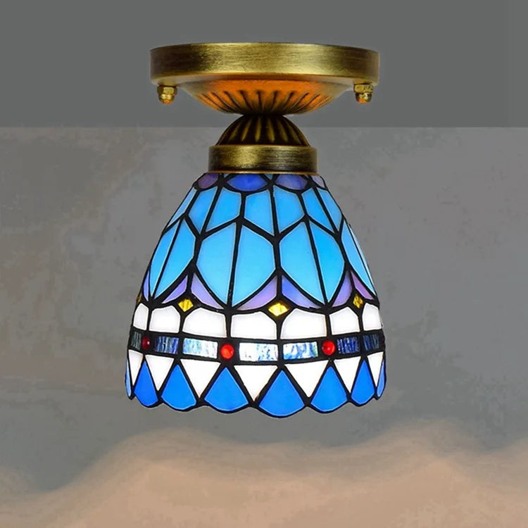 Plafonnier style Tiffany Azur allumé, photo produit