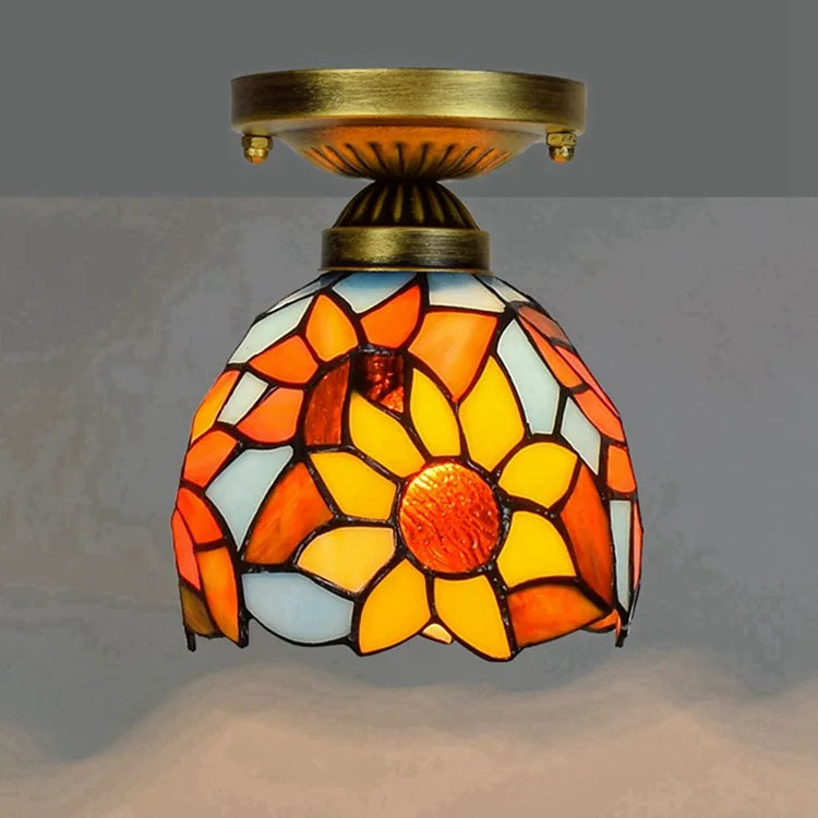 Plafonnier style Tiffany Tournesol allumé, photo produit
