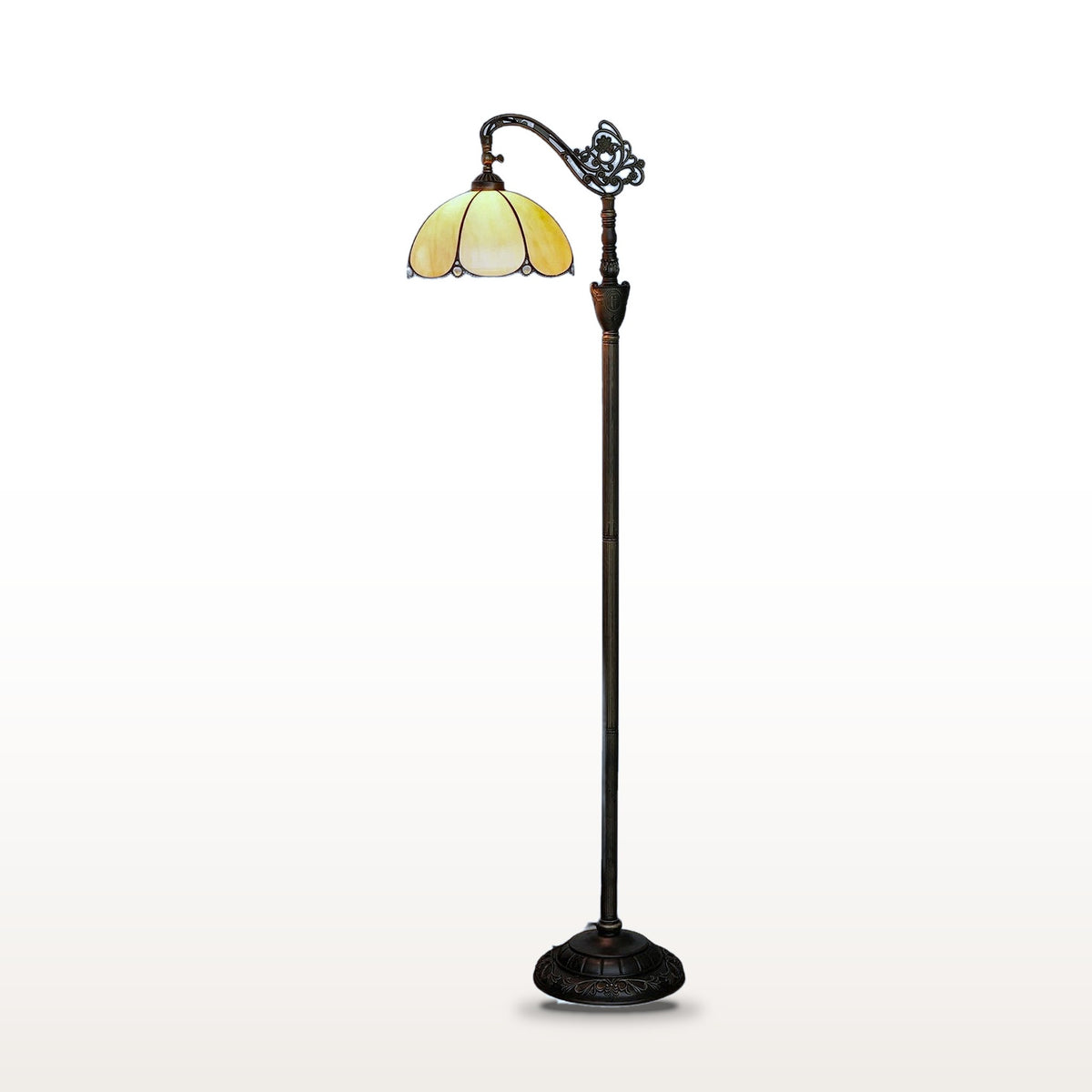 Lampadaire style Tiffany Tulipe, vitrail sur fond blanc