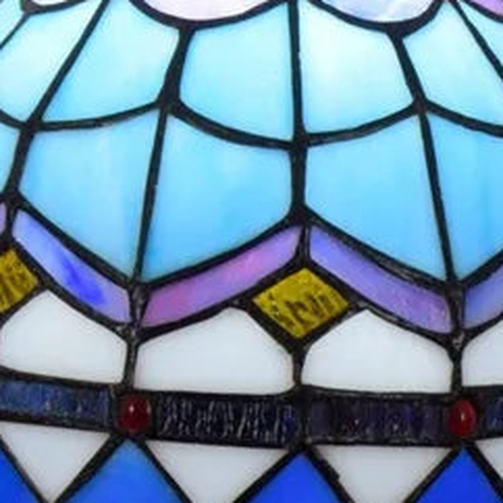 Détail du vitrail de la lampe style Tiffany Azur