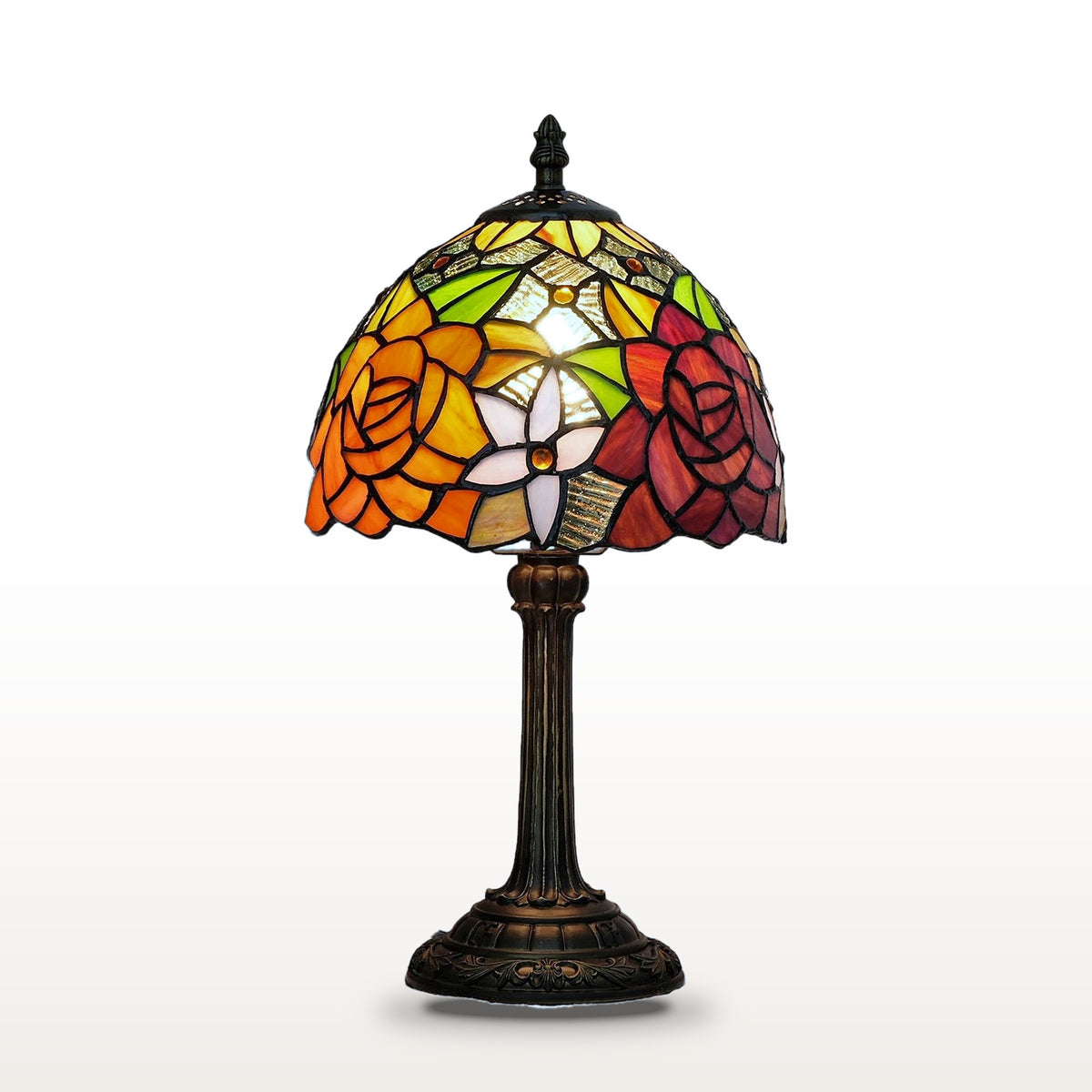 Lampe style Tiffany Bouquet de roses, vitrail sur fond blanc