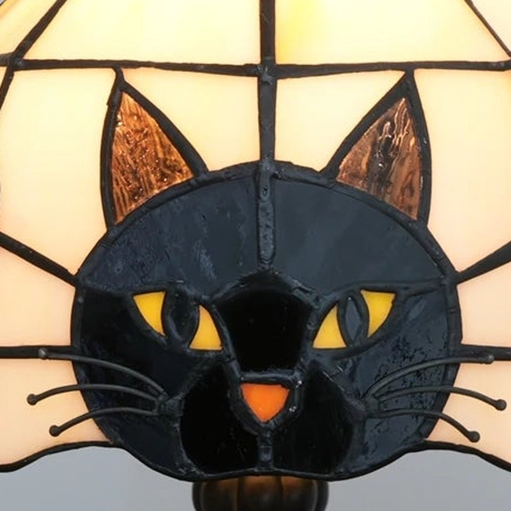 Détail du vitrail de la lampe style Tiffany Chat gris