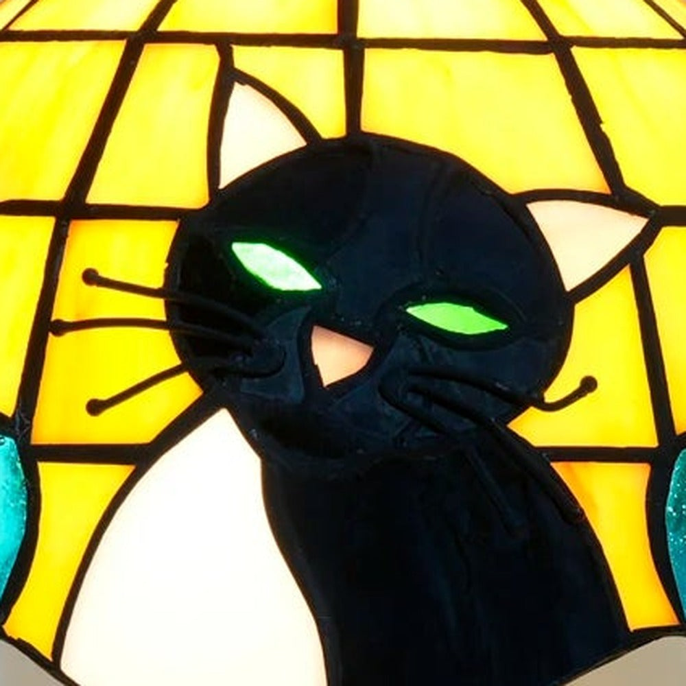 Détail du vitrail de la lampe style Tiffany Chat noir