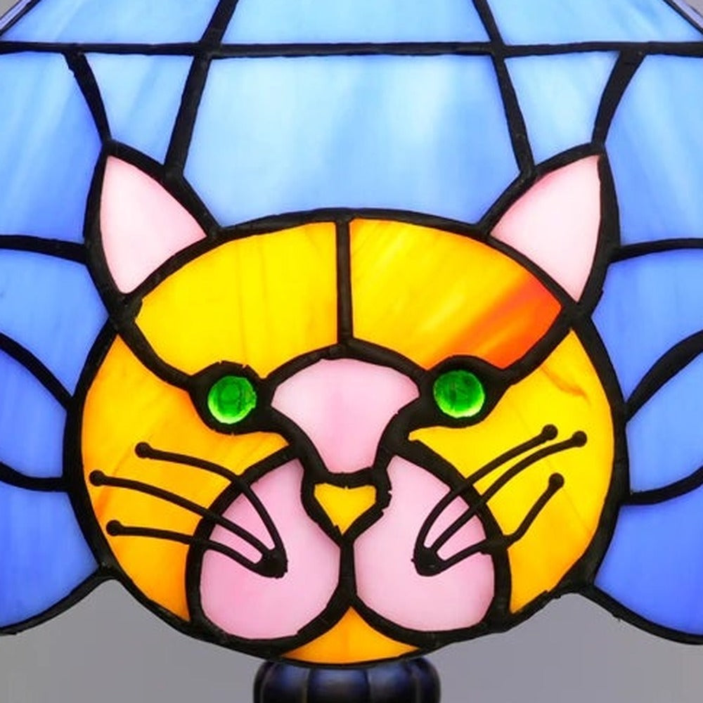 Détail du vitrail de la lampe style Tiffany Chat roux