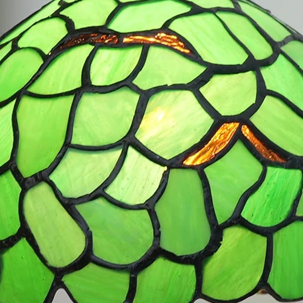 Détail du vitrail de la lampe style Tiffany Feuillage