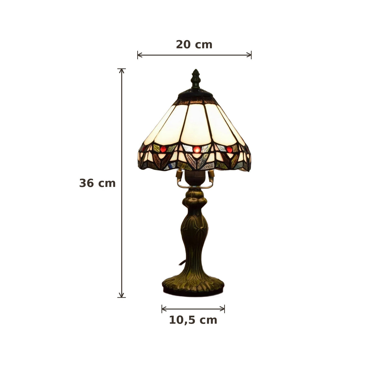 Dimensions de la lampe style Tiffany Héloïse : abat-jour 20 cm de diamètre, hauteur 36 cm