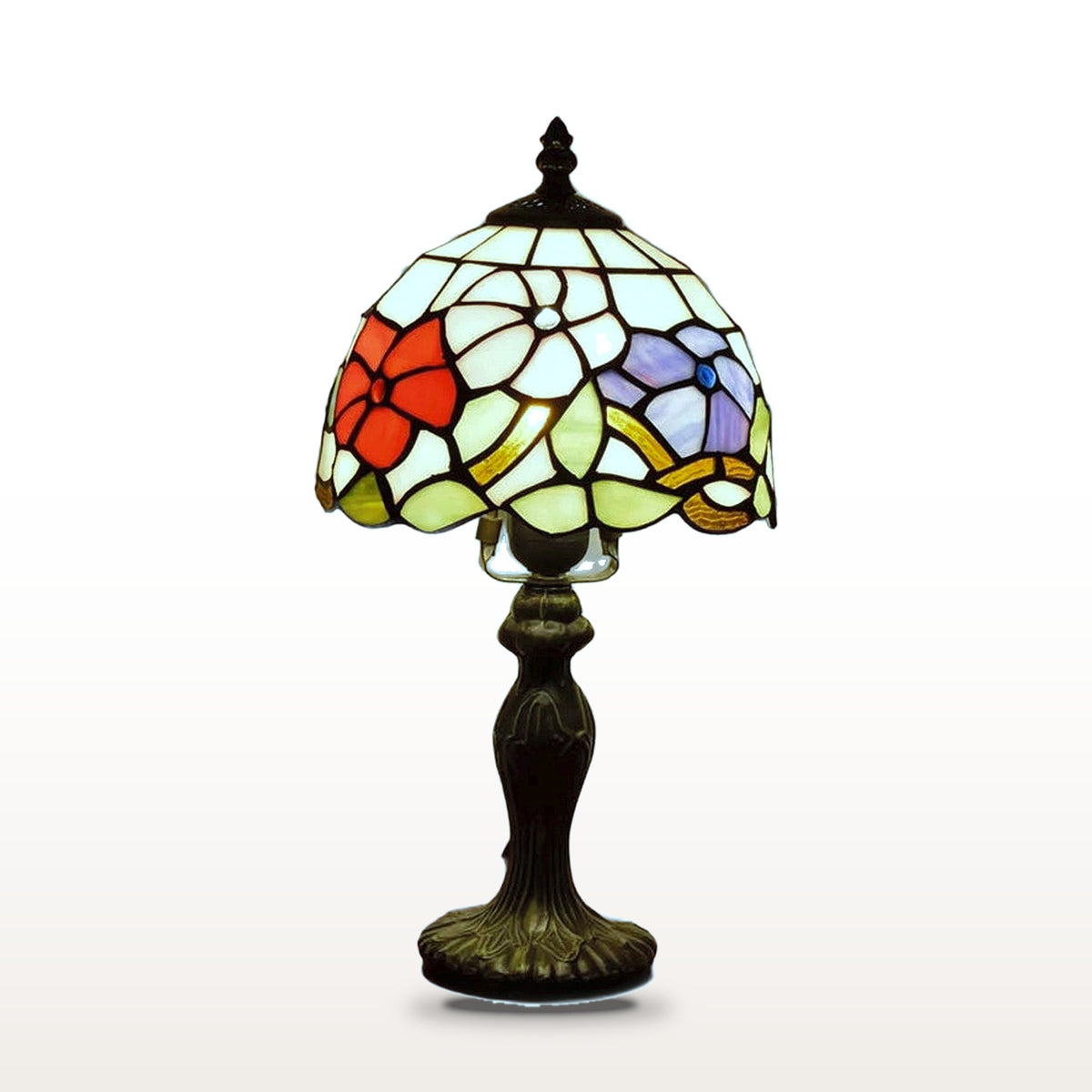 Lampe style Tiffany Jardin d'été, vitrail sur fond blanc
