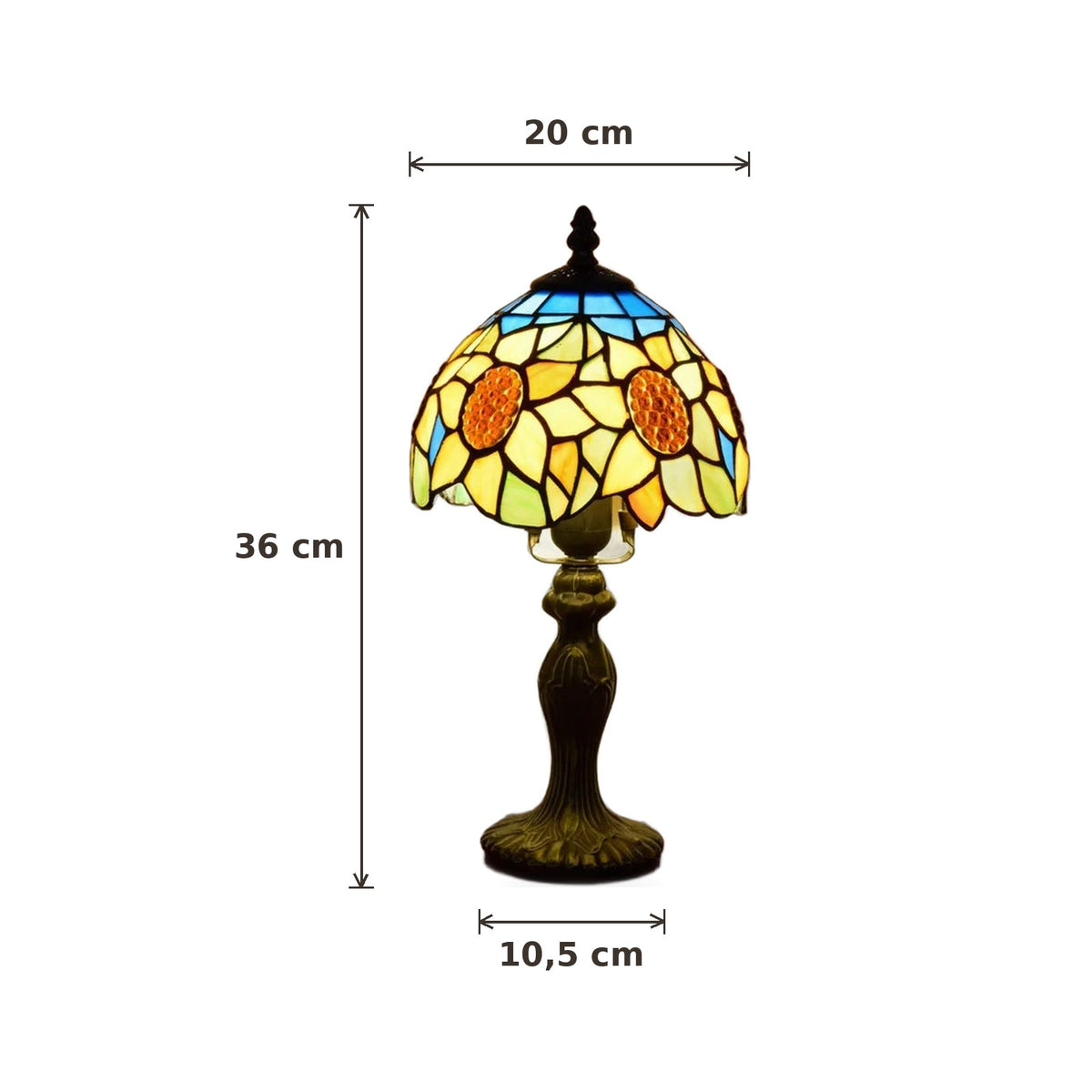 Dimensions de la lampe style Tiffany Provence : abat-jour 20 cm de diamètre, hauteur 36 cm