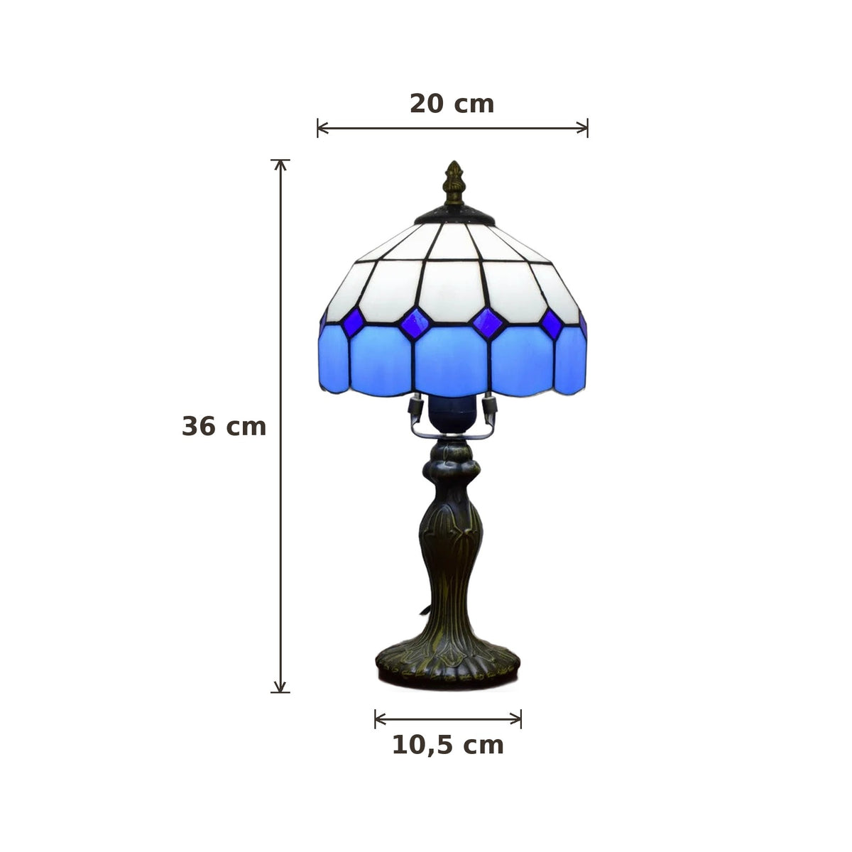 Dimensions de la lampe style Tiffany Riviera : abat-jour 20 cm de diamètre, hauteur 36 cm