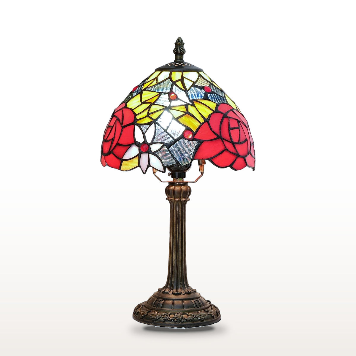 Lampe style Tiffany Rose carmin, vitrail sur fond blanc