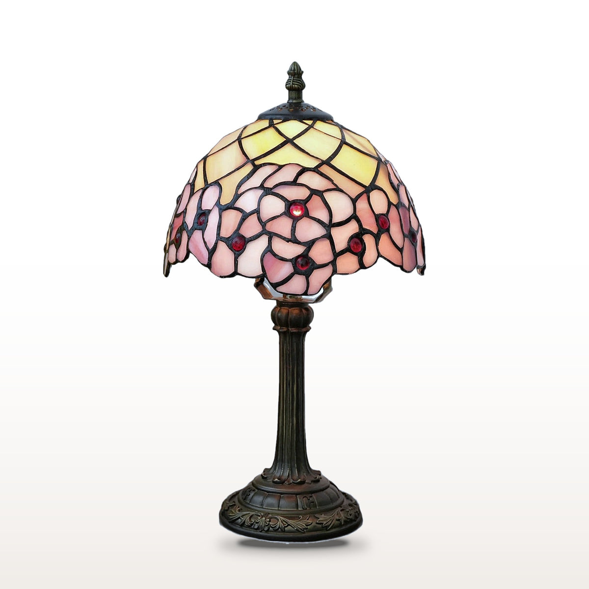Lampe style Tiffany Sakura, vitrail sur fond blanc