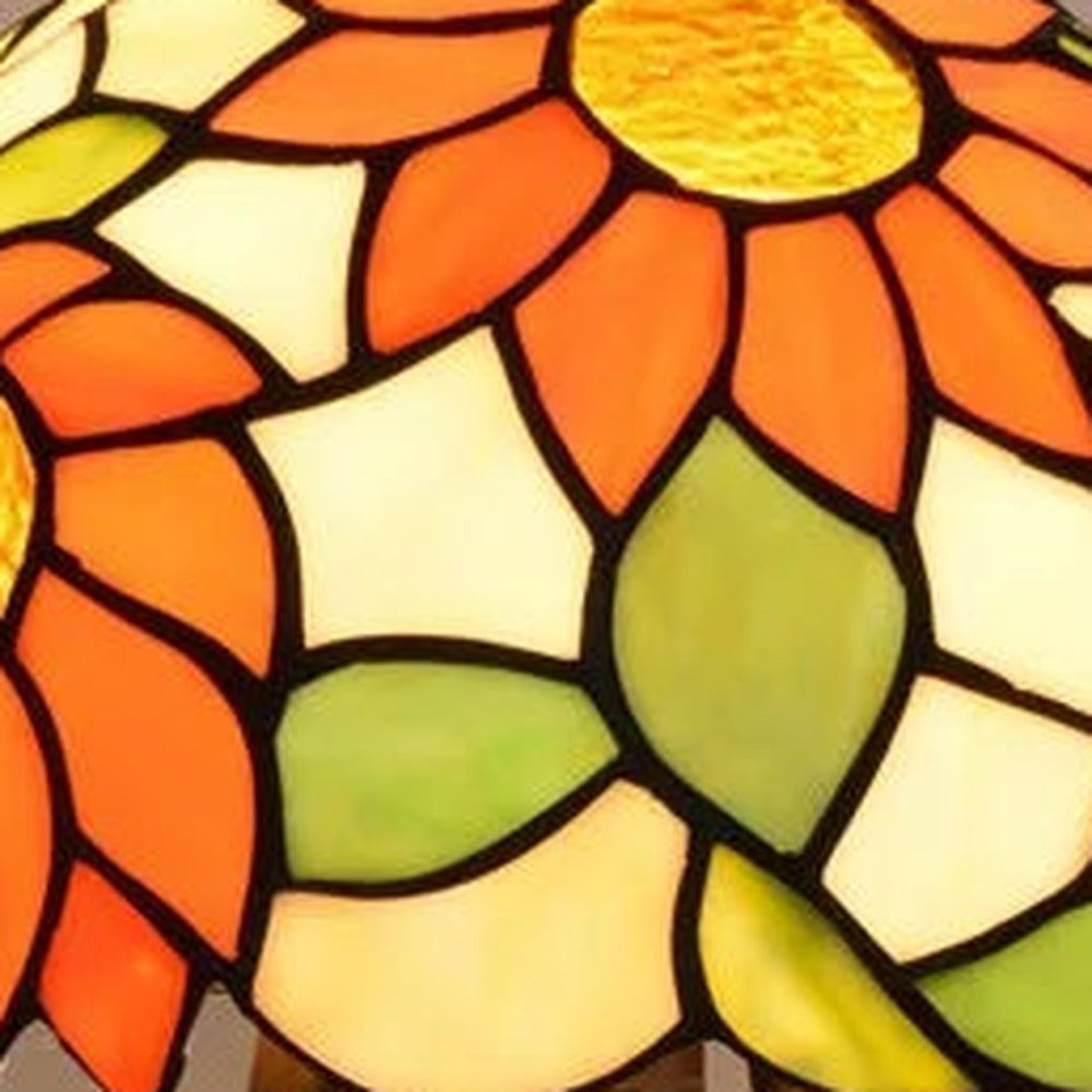 Détail du vitrail de la lampe style Tiffany Soleil d'automne