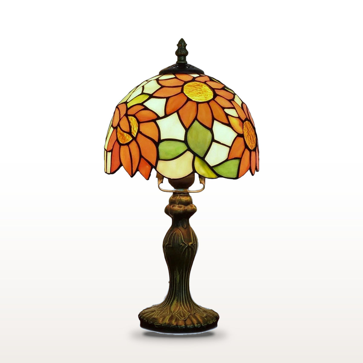 Lampe style Tiffany Soleil d'automne, vitrail sur fond blanc