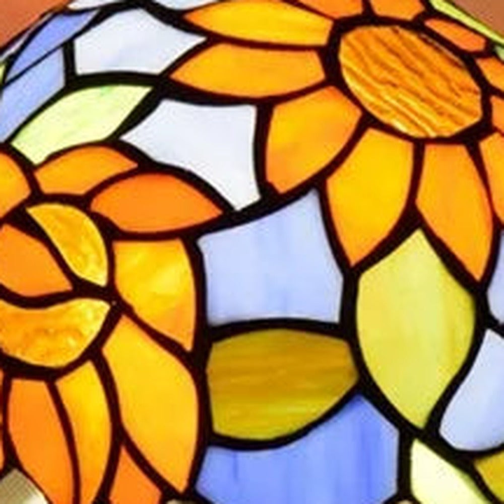 Détail du vitrail de la lampe style Tiffany Tournesol bleu