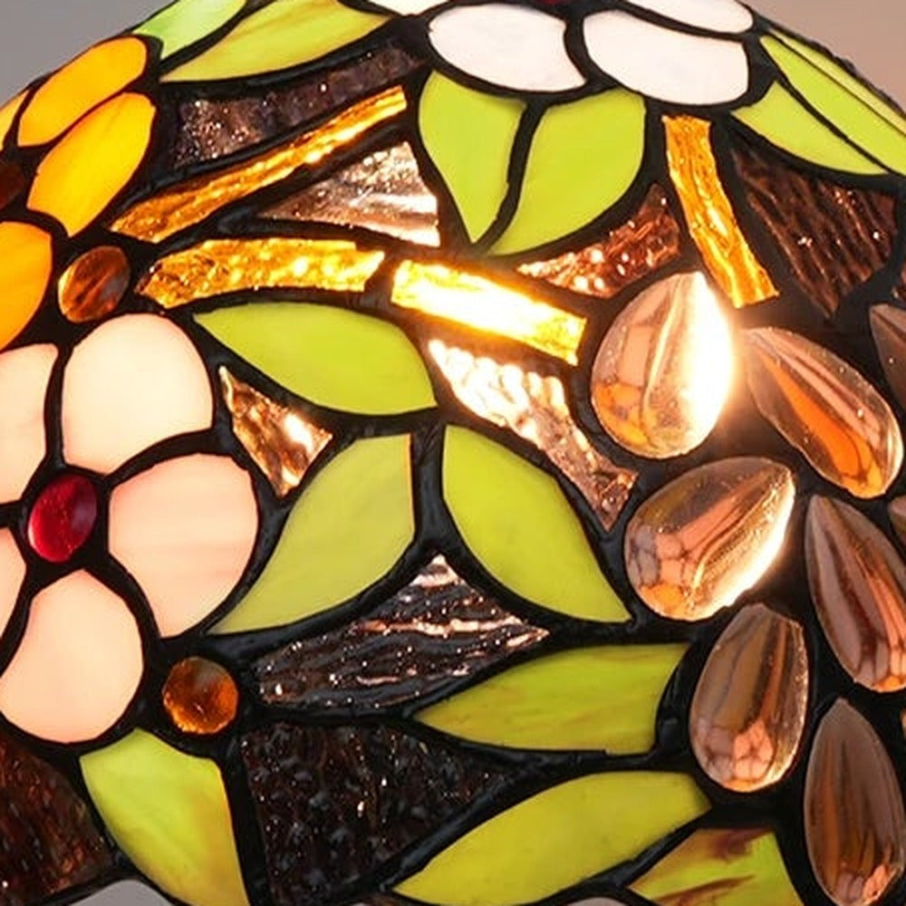 Détail du vitrail de la lampe style Tiffany Vendanges