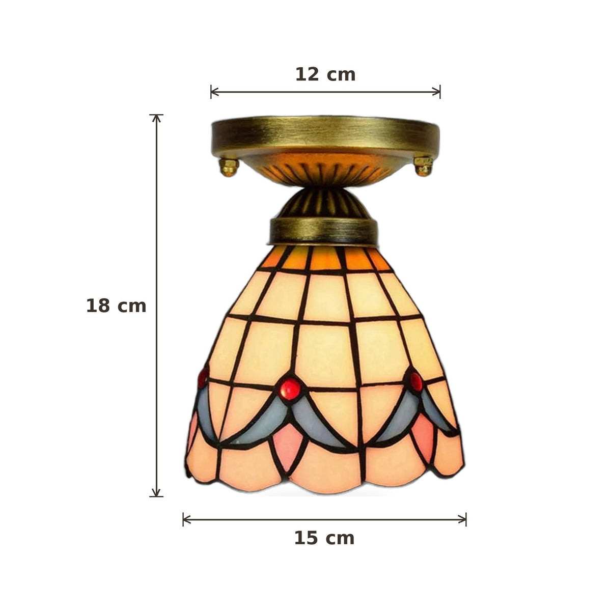 Dimensions du plafonnier style Tiffany Aurore : 15 cm de diamètre, hauteur 18 cm