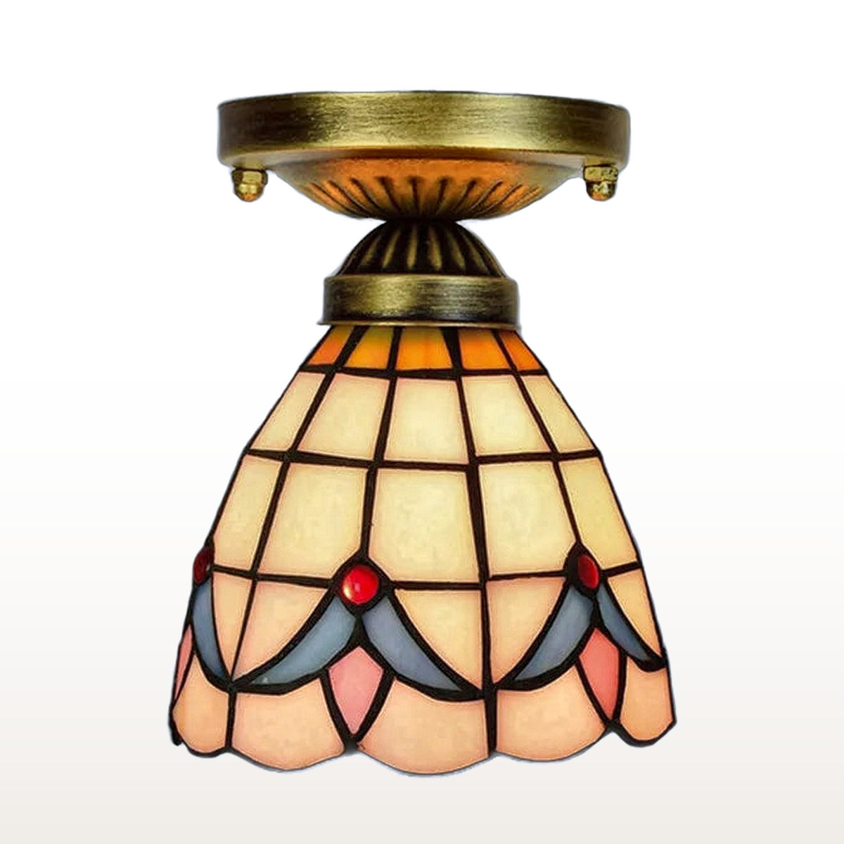 Plafonnier style Tiffany Aurore, vitrail sur fond blanc