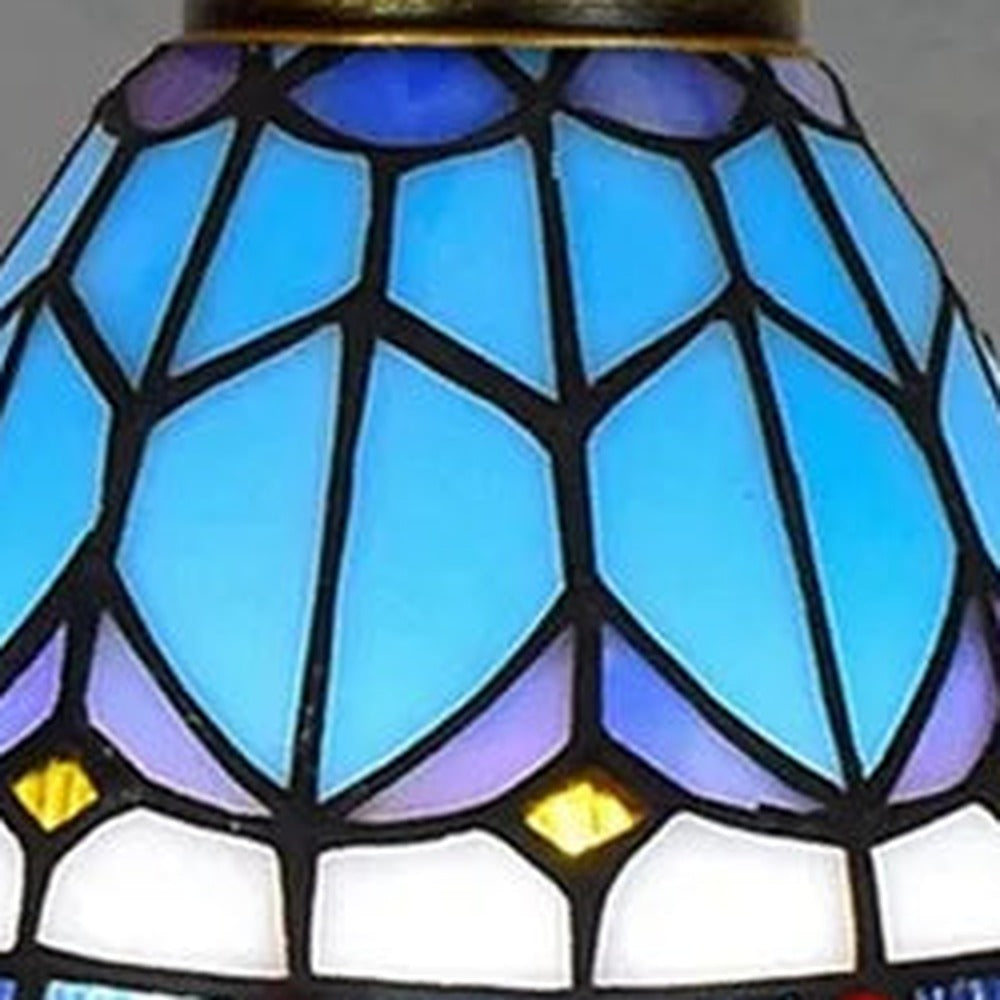 Détail du vitrail du plafonnier style Tiffany Azur
