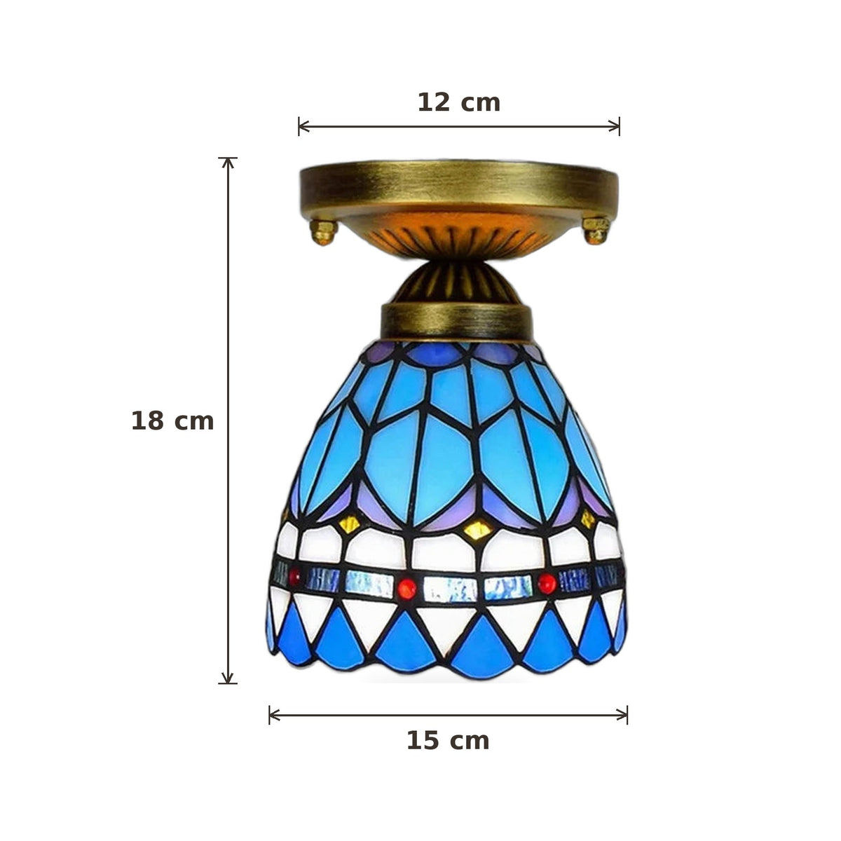 Dimensions du plafonnier style Tiffany Azur : 15 cm de diamètre, hauteur 18 cm