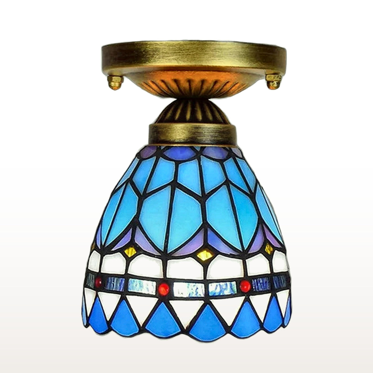 Plafonnier style Tiffany Azur, vitrail sur fond blanc