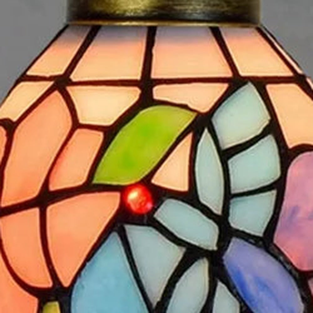 Détail du vitrail du plafonnier style Tiffany Colibri