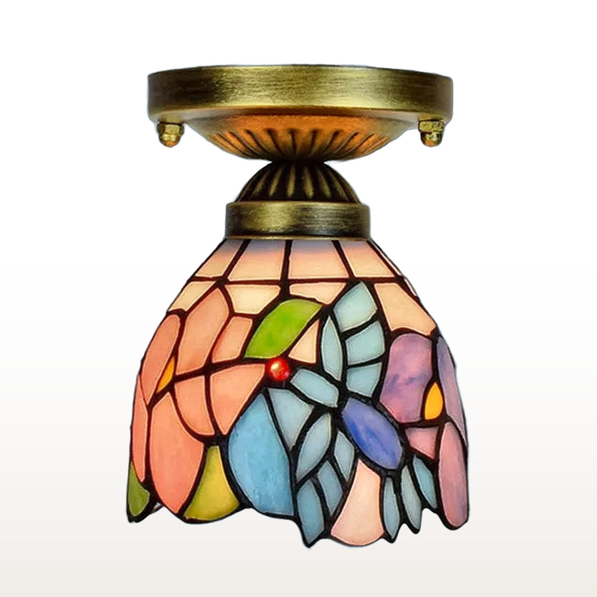 Plafonnier style Tiffany Colibri, vitrail sur fond blanc