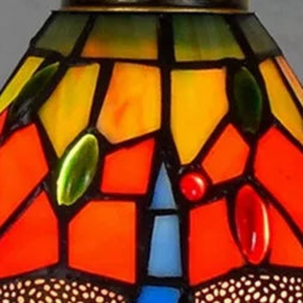 Détail du vitrail du plafonnier style Tiffany Libellule