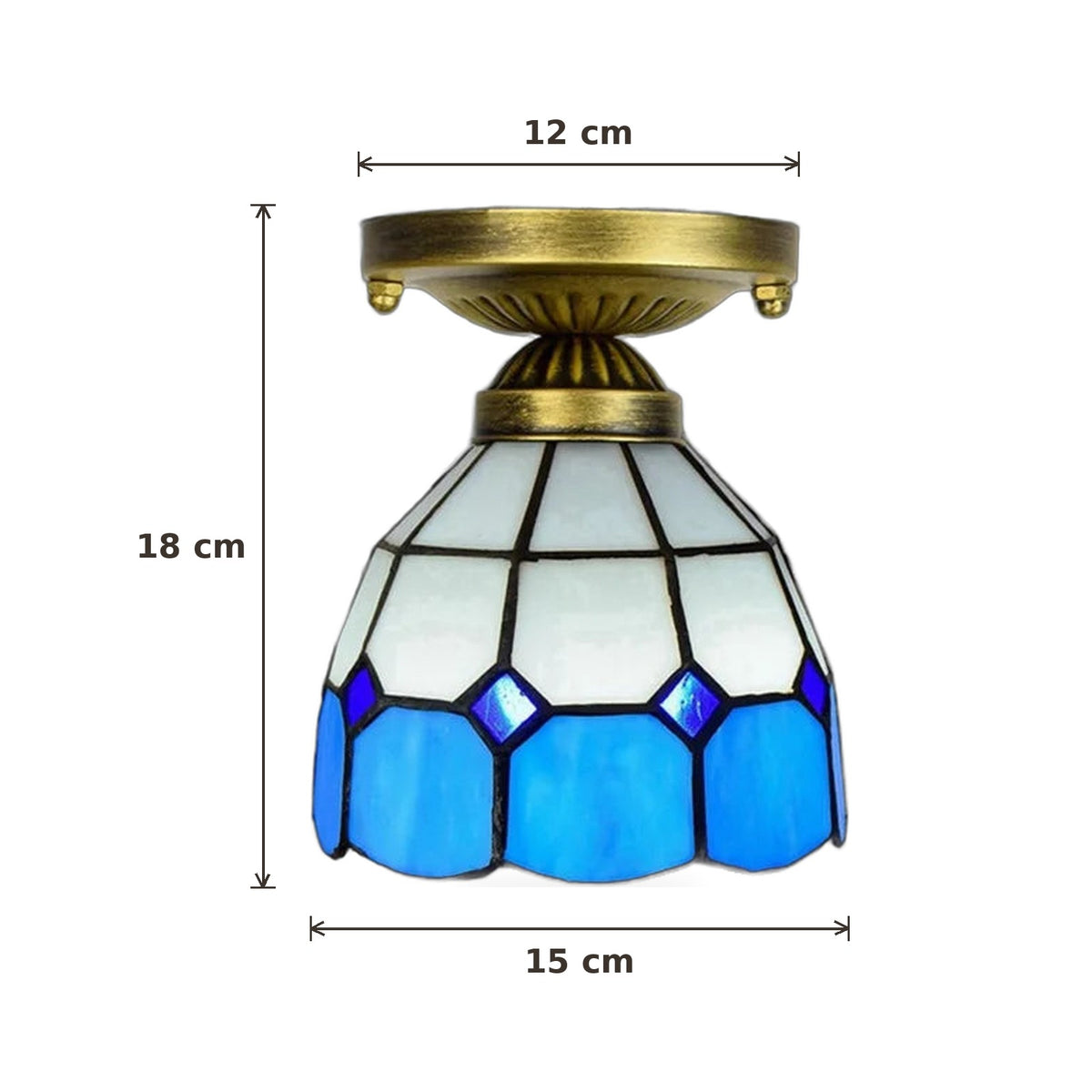 Dimensions du plafonnier style Tiffany Riviera : 15 cm de diamètre, hauteur 18 cm
