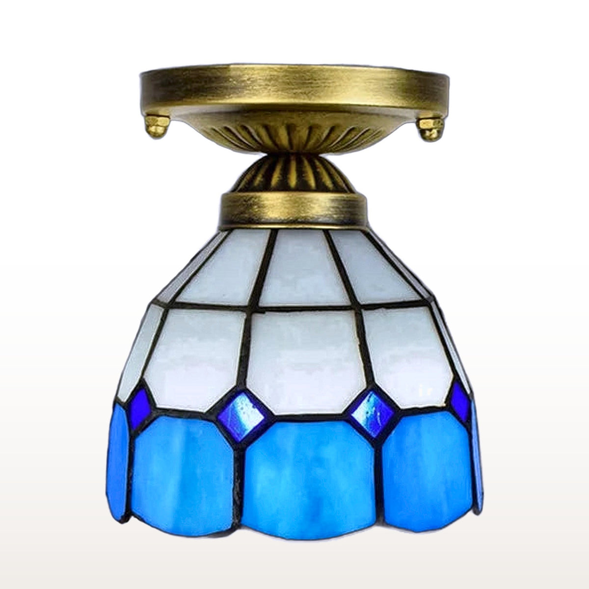 Plafonnier style Tiffany Riviera, vitrail sur fond blanc