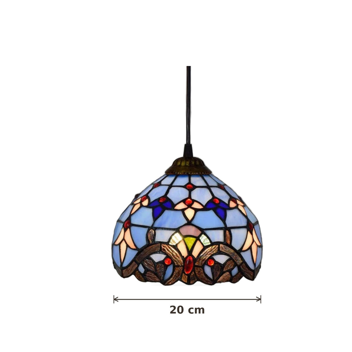 Dimensions de la suspension style Tiffany Baroque bleue : abat-jour 20 cm de diamètre