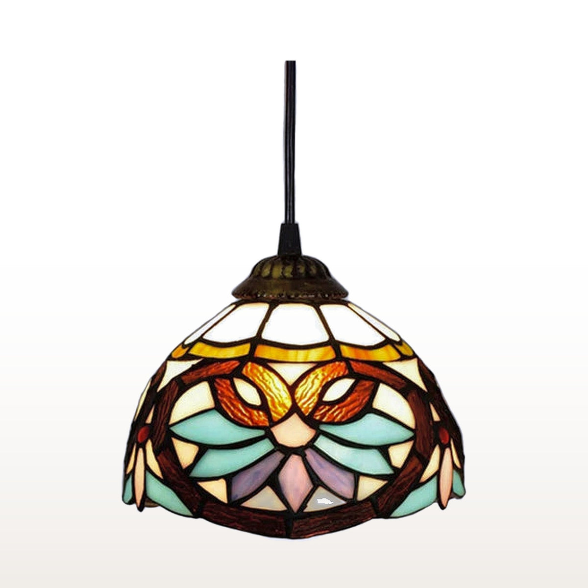 Suspension style Tiffany Belle Époque, vitrail sur fond blanc
