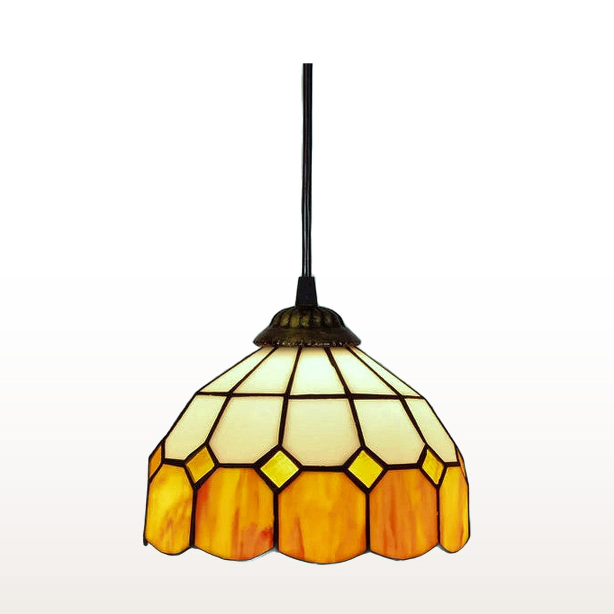 Suspension style Tiffany Miel, vitrail sur fond blanc