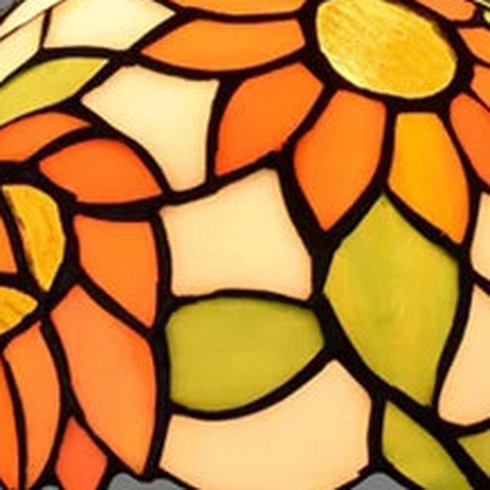 Détail du vitrail de la suspension style Tiffany Soleil d'automne