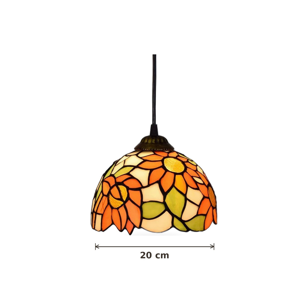 Dimensions de la suspension style Tiffany Soleil d'automne : abat-jour 20 cm de diamètre